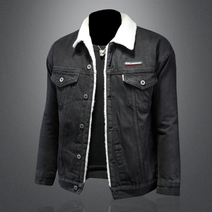 羊羔毛牛仔棉服外套男 加厚牛仔衣黑色外套730/M9363/P158图片