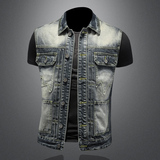 730/MJ5189/P150口袋牛仔马甲上衣男大码牛仔无袖坎肩背心现货，男装背心/马甲，钱塘730-1