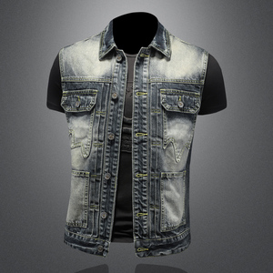 730/MJ5189/P150口袋牛仔马甲上衣男大码牛仔无袖坎肩背心现货,男装背心/马甲,钱塘730-1