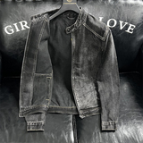 秋季新款复古黑色个性立领拉链牛仔外套H0814/P195有大货，男装夹克，钱塘730-1