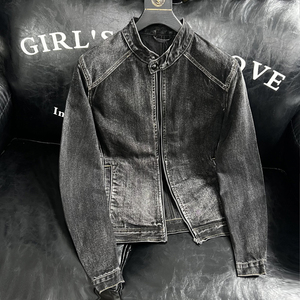 秋季新款复古黑色个性立领拉链牛仔外套 H0814/P195 有大货,男装夹克,钱塘730-1