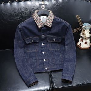 730/JK69013/145 秋季新款牛仔外套男士格子拼接牛仔衣 潮流图片