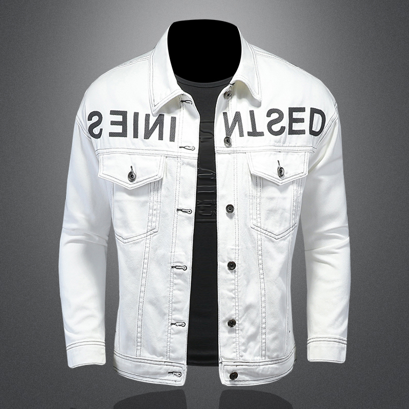秋季新730/D9129/P145白色牛仔夹克上衣男高品质字母刺绣镂空，男装夹克，钱塘730-1