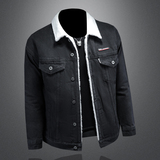 羊羔毛牛仔棉服外套男加厚牛仔衣黑色外套730/M9363/P158黑，男装工装外套，钱塘730-1