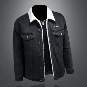 羊羔毛牛仔棉服外套男 加厚牛仔衣黑色外套730/M9363/P158 黑图片