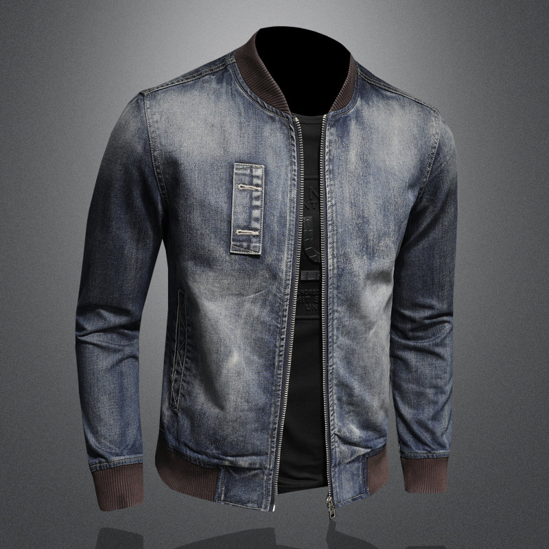 新款个性棒球领牛仔服男士拉链夹克外套5027/H0387/P195,男装夹克,钱塘730-1