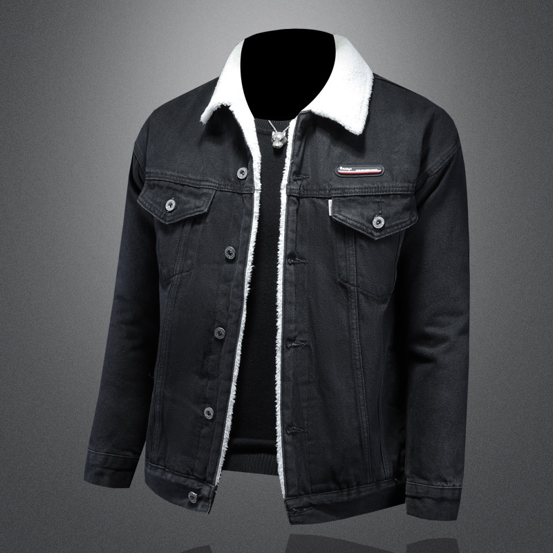 羊羔毛牛仔棉服外套男 加厚牛仔衣黑色外套730/M9363/P158 黑图片