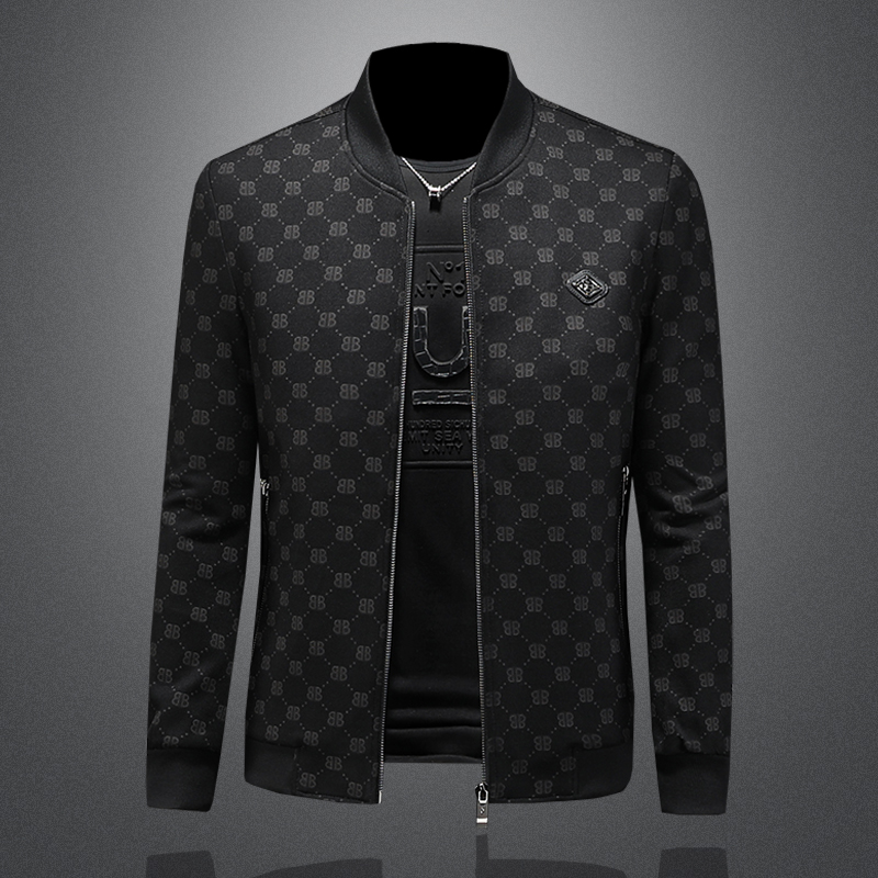 X8536/P155丝绵绒字母夹克高端修身拉链棒球领秋休闲夹克镂空，男装夹克，钱塘730-1