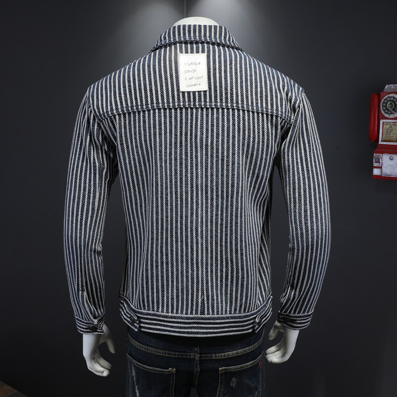 730/F3884/P145条纹口袋牛仔外套男蓝染料牛仔衣,男装夹克,钱塘730-1
