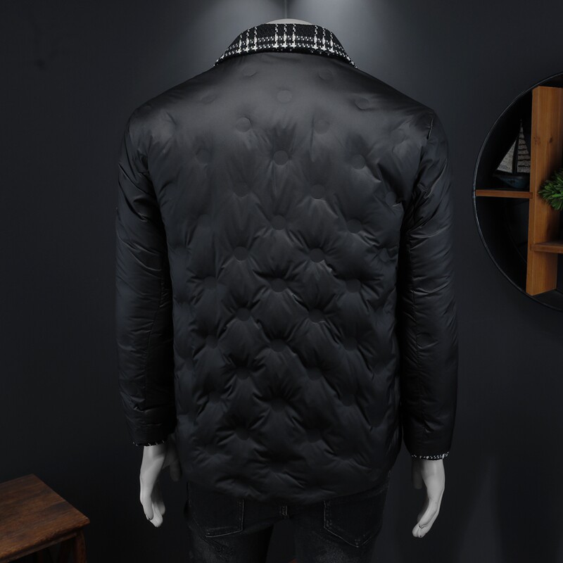 冬季新款呢料拼接假两件羽绒服男士修身质量好730/T88027/P280,男装羽绒服,钱塘730-1
