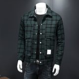 冬季羽绒服男黑绿格子翻领多口袋羽绒服美式呢料羽绒98805/P280，男装羽绒服，钱塘730-1
