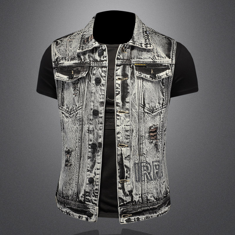 730/MJ5172/P155雪花水洗牛仔马甲男修身款外贸2024，男装背心/马甲，钱塘730-1