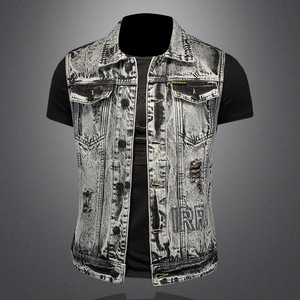 730/MJ5172/P155 雪花水洗牛仔马甲男 修身款外贸2024,男装背心/马甲,钱塘730-1