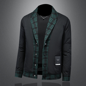 新风格冬季呢料拼接青果领羽绒服男士修身Y88023/P280 大货图片