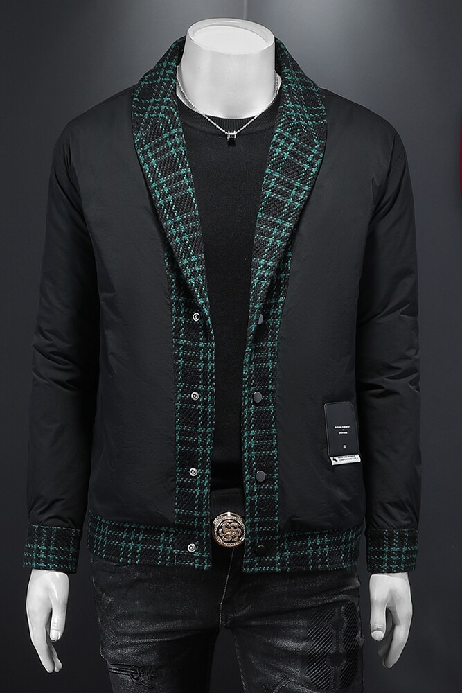 新风格冬季新款呢料拼接青果领羽绒服男士修身730/T88023/P280,男装羽绒服,钱塘730-1