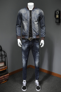 秋棒球领牛仔服男士夹克外套5027/H0387/P195有大货长期做图片