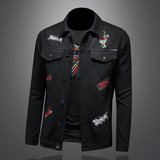 730/B1059/P155黑色徽章牛仔外套男士精品牛仔夹克贴标牛仔衣，男装夹克，钱塘730-1