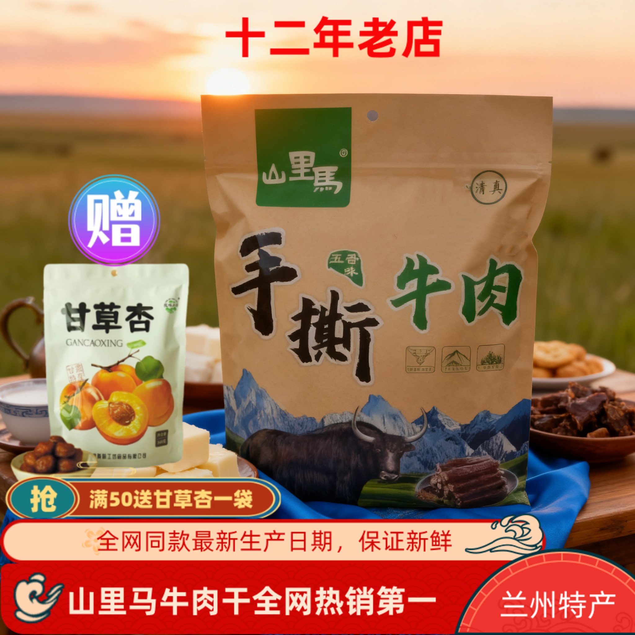 甘肃兰州特产手撕风干牦牛肉干山里马五香味小吃零食独立包装