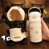 膳魔师儿童水杯宝宝保温杯带吸管熊猫款 幼儿园便携不锈钢带杯套