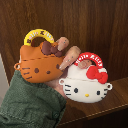 日韩趣味小众创意卡通可爱ins硅胶手提包HelloKitty适用苹果airpods1/2/3/4无线蓝牙pro二代新三代防摔保护套