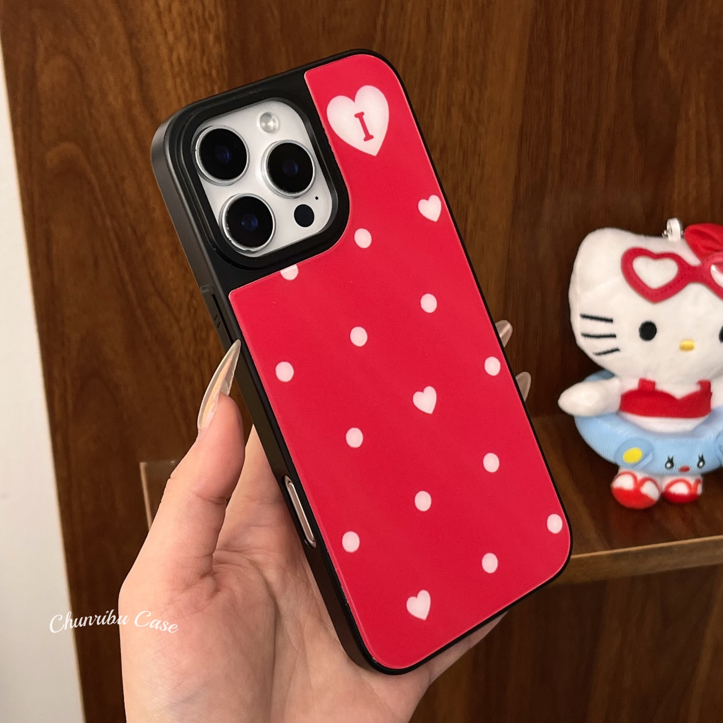 春日部防卫队Fighting｜小清新红波点简约字母适用苹果16手机壳iphone15plus/14promax/13/12/11华为pura70