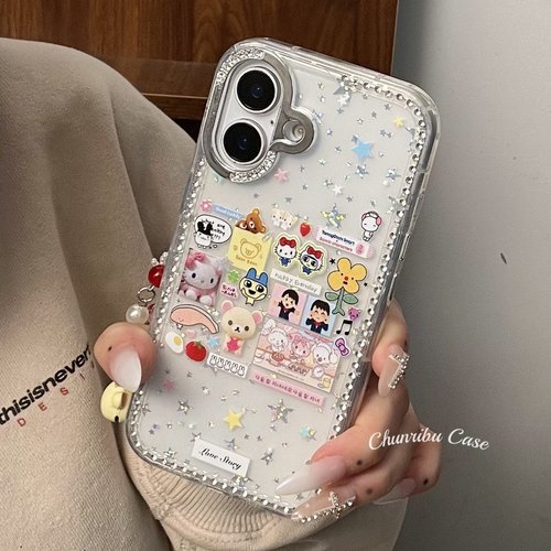 春日部防卫队Fighting｜可爱卡通点钻hellokt猫拓麻歌子轻松熊适用苹果16promax手机壳吊坠iphone15/14/13