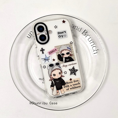 春日部防卫队Fighting｜日韩ins可爱卡通辣妹甜酷嘎子姐创意磨砂适用苹果17/16promax手机壳iphone15全包防摔