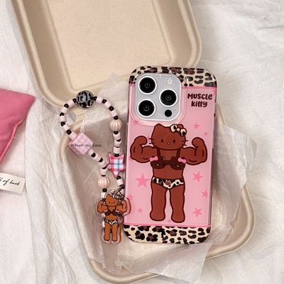 春日部防卫队Fighting｜日韩可爱卡通搞怪健身大力肌肉kitty苹果17/16promax适用手机壳少女iphone15/14/13