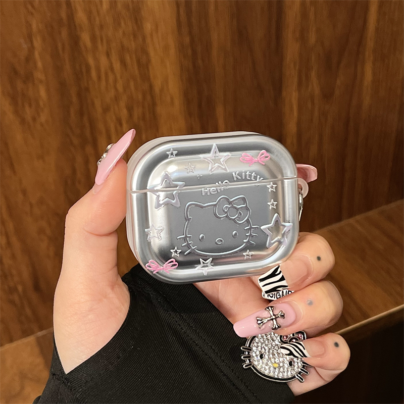 电镀银线条kitty吊坠耳机套