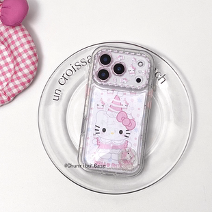 春日部防卫队Fighting｜日韩趣味创意花朵透镜流沙粉色圣诞帽kitty适用苹果17/16promax手机壳iphone15/14/13