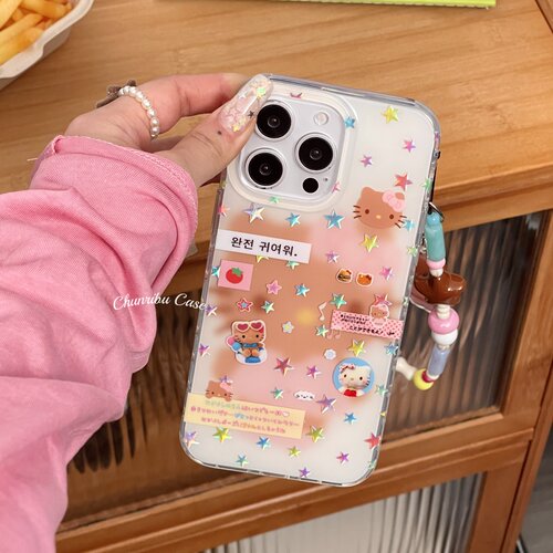 春日部防卫队Fighting｜韩系韩语聊天信息hellokt猫适用苹果16promax手机壳鎏金挂绳小清新iphone15/14/13