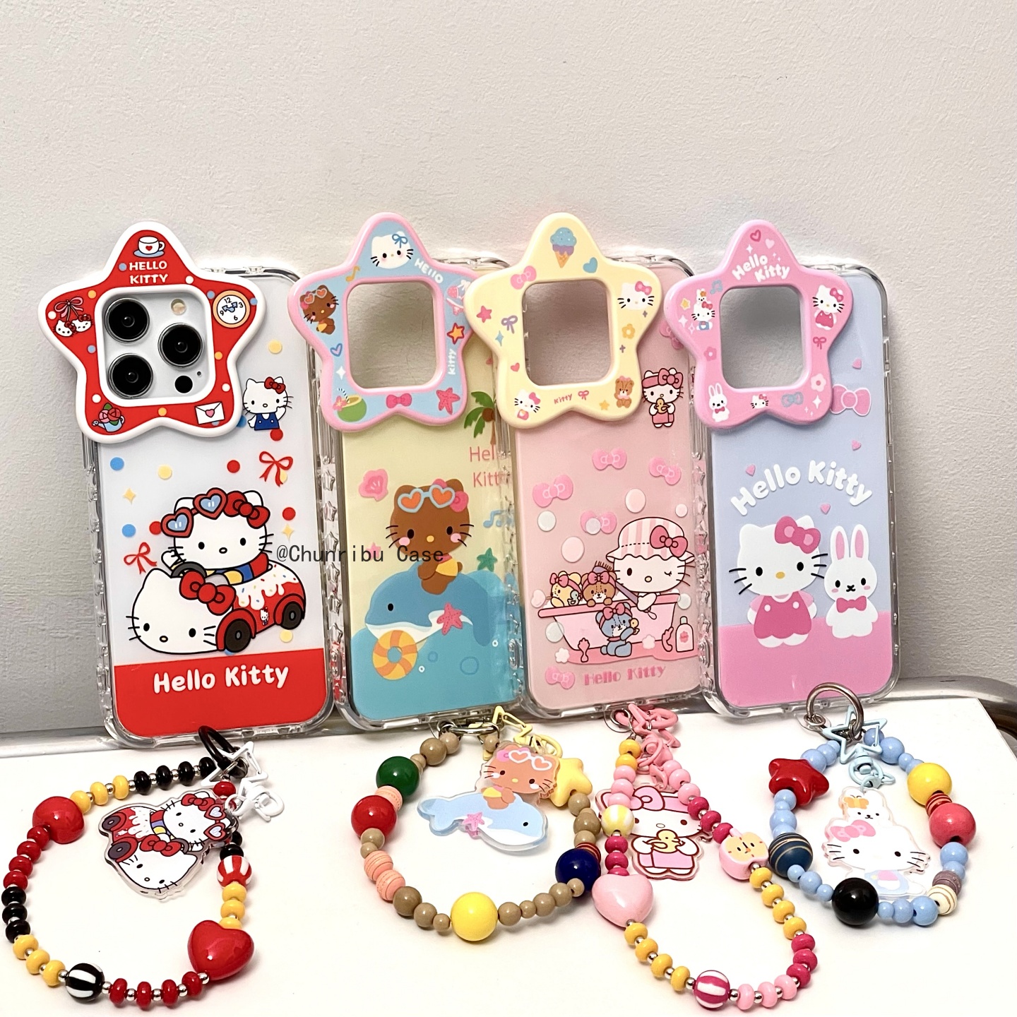 春日部防卫队Fighting｜新款星星镜头可爱卡通kitty系列适用苹果16promax手机壳圆边双面挂绳iphone15/14/13