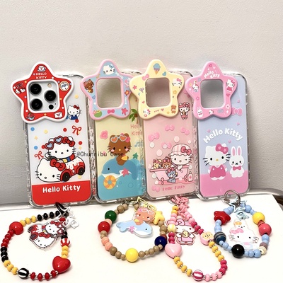 春日部防卫队Fighting｜新款星星镜头可爱卡通kitty系列适用苹果16promax手机壳圆边双面挂绳iphone15/14/13