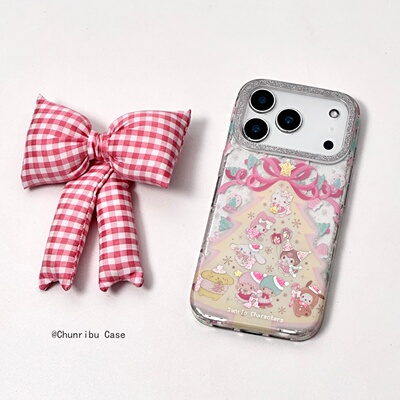 春日部防卫队Fighting｜可爱卡通闪闪镜头丝带蝴蝶结圣诞树三丽鸥适用苹果17/16promax手机壳iphone15/14/13
