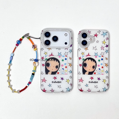 春日部防卫队Fighting｜闪闪镜头ins白底彩色星星窗口奈良美智适用苹果17/16promax手机壳皮纹iphone15/14/13