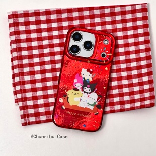 春日部防卫队Fighting｜新年可爱卡通红色喜庆放烟花三丽鸥腊肠马适用苹果17/16promax手机壳iphone15/14/13