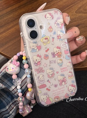 春日部防卫队Fighting｜可爱卡通满屏糖果蛋糕叉子hellokitty贴纸适用苹果16promax手机壳挂绳iphone15/14/13