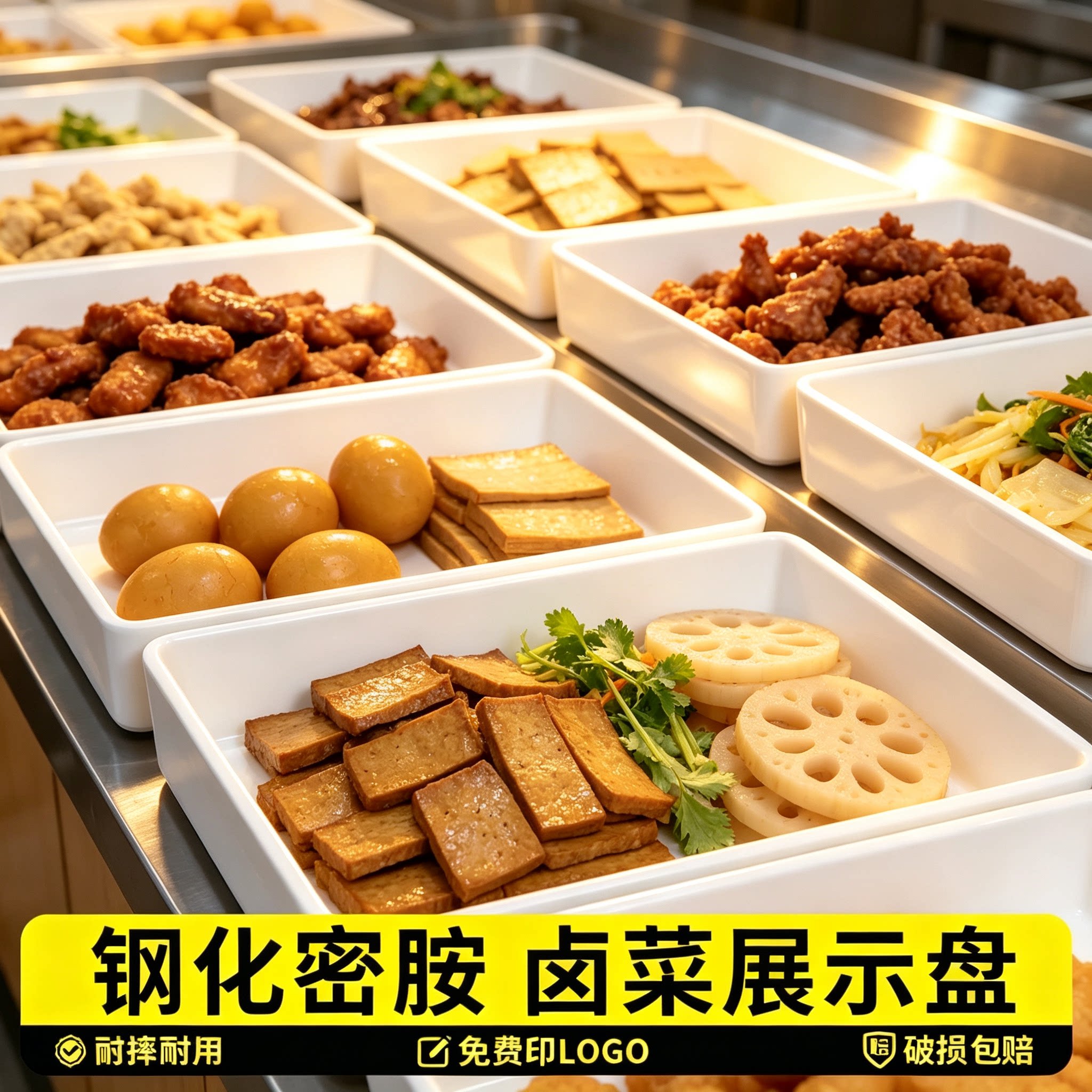 卤菜展示盘商用餐饮仿瓷长方形盘子熟食凉菜陈列摆台加厚密胺方盒