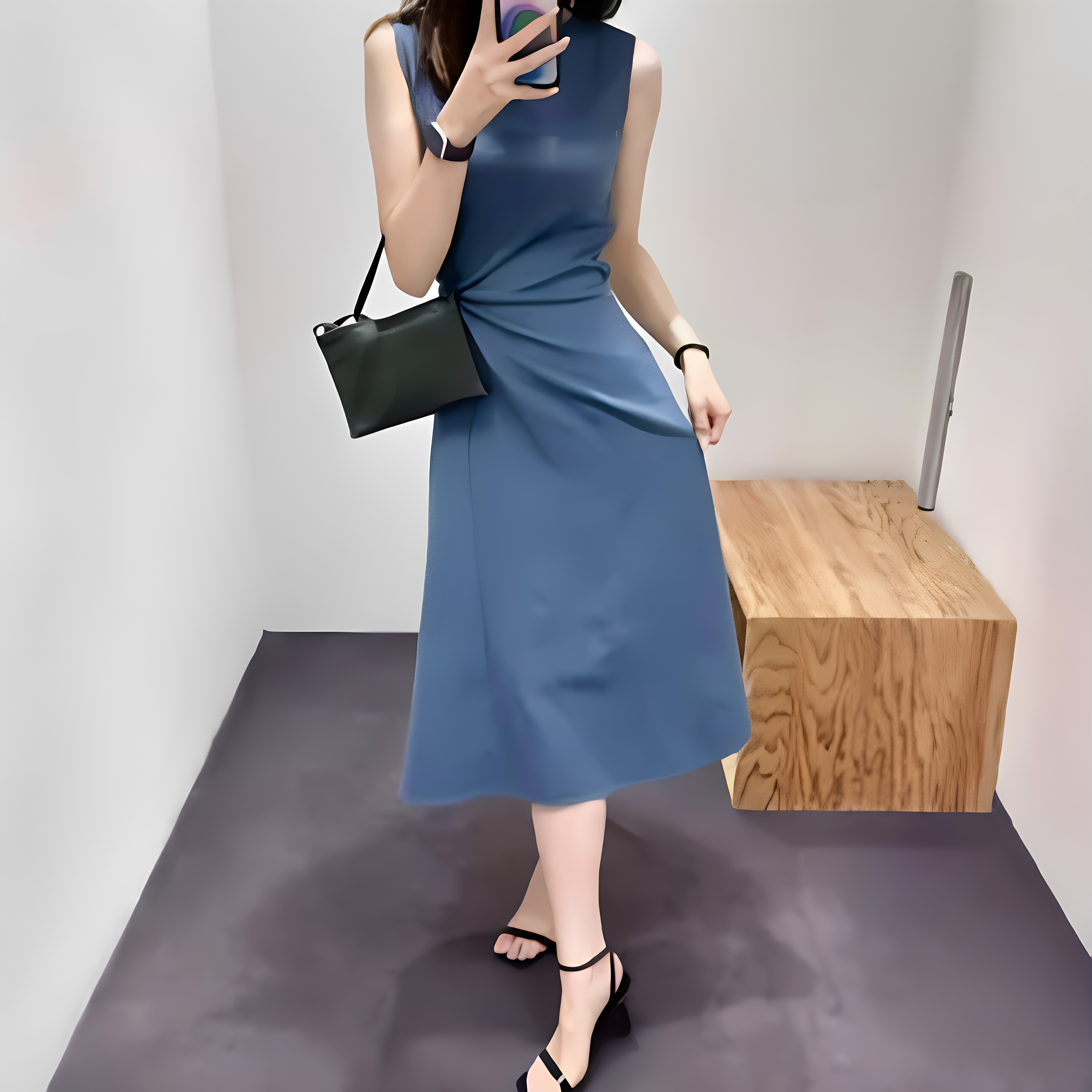 连衣裙女夏季法式高级感气质无袖2026新款轻奢收腰显瘦中长款裙子