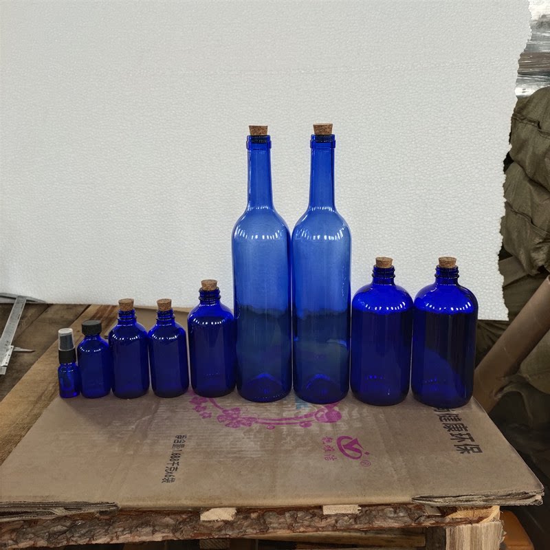 家用无铅零极限清理工具蓝色玻璃水瓶 太阳水瓶 750ml纯色密封罐