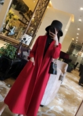 这气场…如山水贯穿千里 高端红色双面羊绒大衣女毛呢外套新款