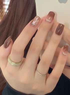 手工订制秋冬新款美拉德珍珠中长款气质裸色美甲贴片纯欲风穿戴甲