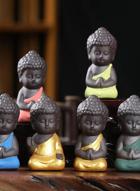 岩山创意紫砂小如来和尚品茶茶桌摆件精装饰宠茶玩茶具配件跨境