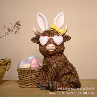 跨境新品 饰花园 兔耳朵高地牛复活节家居树脂创意品礼品庭院装