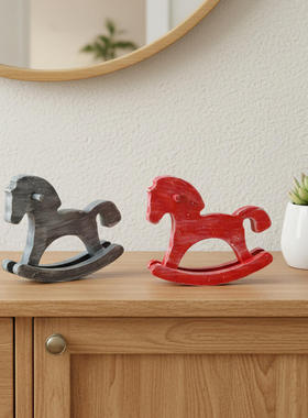 创意办公室木制摇摇马家居卧室书房装饰模型桌面彩绘小号木马摆件