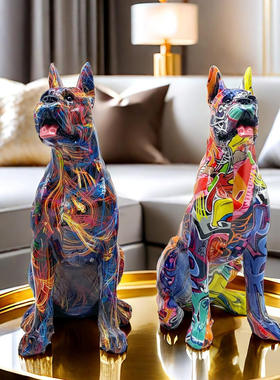新品炫彩客厅犬摆件家居装饰大型狗杜宾摆设树脂品