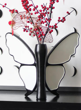 中古风艺术花瓶摆件蝴蝶感客厅玄关柜桌面摆设法式复古花器装饰品