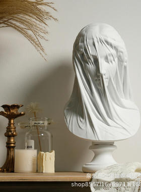 简约北欧少女风婚纱艺术半身像戴面纱跨境雕像婚礼家居玄关树脂装