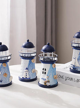 地中海铁皮桌面电子桌面摆件创意发光摆件海洋风灯塔桌面简约潮流