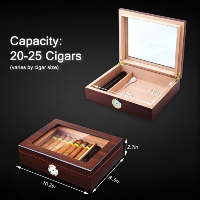 Cigar Humidor Box with Humidifier and Hygrometer
